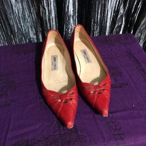 Jimmy Choo Pointed Toe Red Leather Flats